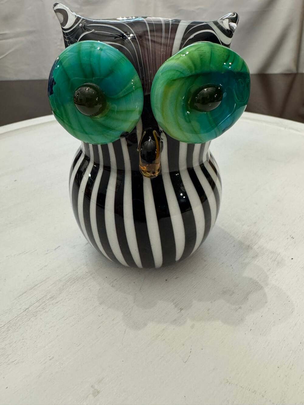 Vtg Murano style hand blown glass, owl figurine, striped paperweight heavy ~5.5